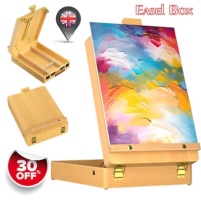 2024 PRO. Wooden Beechwood Adjustable Table Top Artist's Box Easel With Storage • £21.89