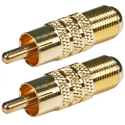 2x RCA Male To F-Type Female Coax Coaxial Cable Adapter Connector Converter Gold • $11.27