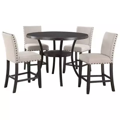 Best Master Dining Set Counter Height 5-Piece Wood Linen-Blend Low Back Black • $526.23