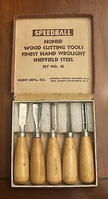 Vintage SPEEDBALL #15 5 Piece Chisel Set Honed Wood Cutting Tool Sheffield Steel • $19.99