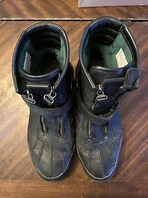 Polo Ralph Lauren Conquest HI III Zip Up Black Leather Men's Boots Size 12D 12 D • $85