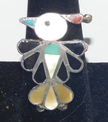 Vintage Native American Sterling Silver Inlaid Thunderbird Ring Size 8.5 Zuni • $68