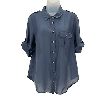 £19.52 • Buy Equipment Femme Short Sleeve Button Down Shirt Women's Size Large Blue Woven Top