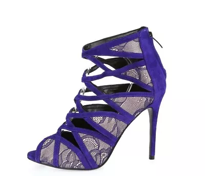 Womens Enzo Angiolini 227121 Purple Suede Lace Strappy Sandals Size 7.5 Medium • $29.40