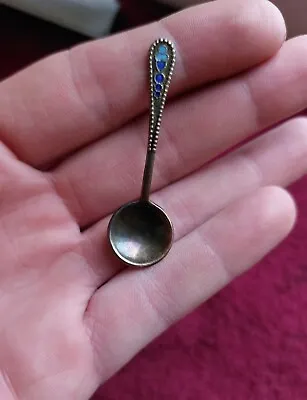 Vintage Mini Silver Spoon With Enamel 875 USSR Soviet  • $35