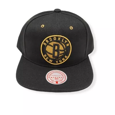 Mitchell & Ness Brooklyn Nets Fool's Gold Black Adjustable Snapback Hat Cap • $34.99