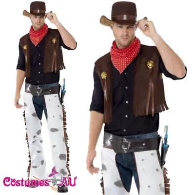Cowboy Wild West Costume Mens Sheriff Gunslinger Texas Rodeo Adult Fancy Dress • £23.57