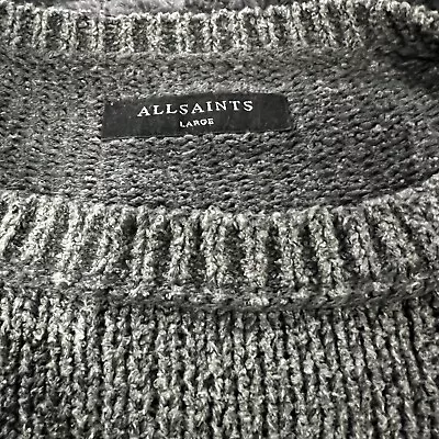 Men Allsaints Wreck Crew Grey Knitted  Oversized Jumper Sweater Large • £22