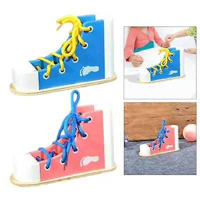 2x Wooden Lacing Shoe Toy Learn To Tie A Shoe Preschool Shoe Tying Board • £13.22