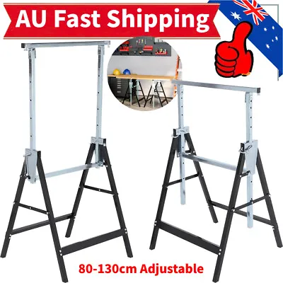 $73.90 • Buy 2x Heavy Duty Metal Saw Horse Foldable Steel Trestle Stand Carpentry Work Bench