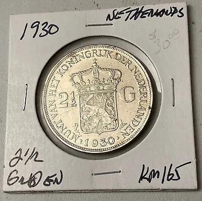 1930 Netherlands 2-1/2 Gulden Silver Coin • $20