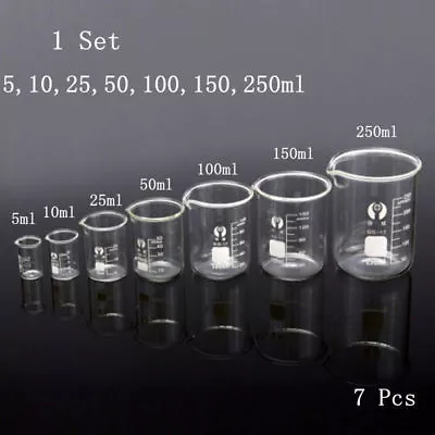 Glass Beaker Chemistry Laboratory Borosilicate Measuring Cylinder 1 Set 7pcs • £14.12