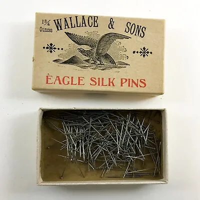 Wallace & Sons Eagle Silk Pins Box Of Vintage Dressmaking Pins Sewing Notions • $7.95