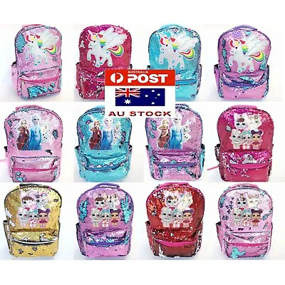 Large Kids Girls Unicorn Frozen LOL Sequin Bags School Backpack Bag Gift • $29.50