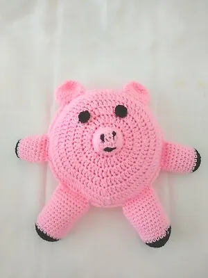 $20 • Buy NEW!!  Piggy Pillow. Crochet 12   Pillow In Bright Pink