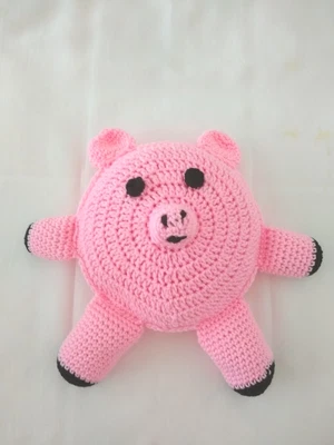 $20 • Buy NEW!!  Piggy Pillow. Crochet 12   Pillow In Bright Pink