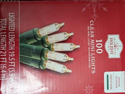 $3 • Buy Holiday Time 100-Count Clear Incandescent Mini Christmas Lights Green Wire 21 Ft