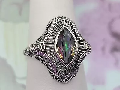 Sterling Silver 925 Mystic Topaz Filigree Ring Sz 6.25 • $34.99