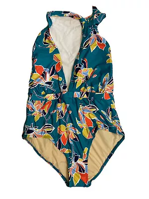 Modcloth One Piece Swimsuit Floral Tropical Halter XL • $27.99