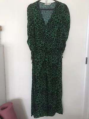 Oasis Full Length Green Animal Print Summer Dress 14 • £5