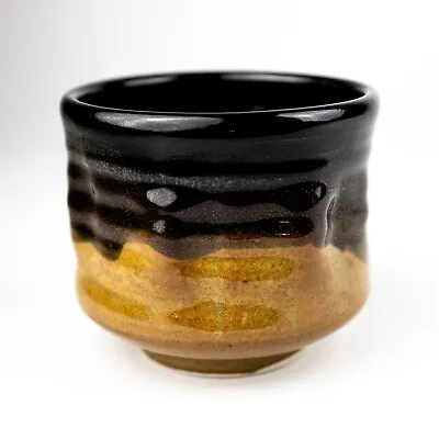 Chawan Tea Bowl Black Brown Glaze Mingei Signed Studio Pottery Wabi Sabi Hand • $60