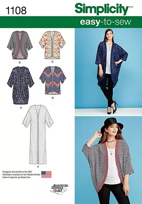 Simplicity 1108 Easy XXS-XXL Kimono Shrug Jacket & Caftan Dress Shirt Pattern • $12.49