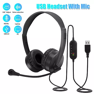USB Headset With Microphone Noise Cancelling Computer Headphone For PC Chat Call • $15.98