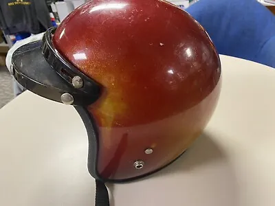 Vintage Lear Siegler Red/Yellow Metal Flake Motorcycle Helmet LSI-4170 W/ Visor! • $34.95