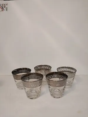 5 Cocktail Whiskey Mid Century Modern Drink Glasses Silver Rimmed Vintage MCM • $15