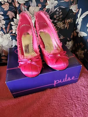 6 1/2 Womens High Heel Shoes By Pulse (Fushsia/ Fabric Bow Tie/lace)new • £16.06