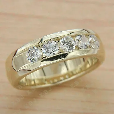 5.00Ct Round Cut Moissanite Men's Wedding Band Ring Real 14k Yellow Gold Plated • $100.36