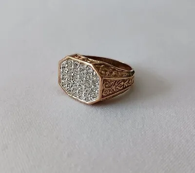 Men's Sparkly Chunky Gold Tone Fashion Ring Size 10 |  Filigree Design On Sides  • $14.99