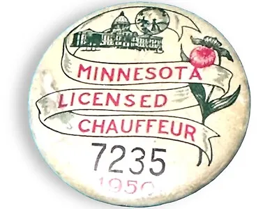 Chauffeur Badge 1950 Minnesota Licensed Chauffeur Pin • $5.99