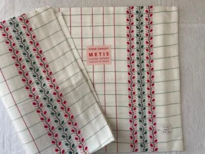 £12.99 • Buy Vintage French Unused Linen Metis Torchons Tea Towels Red Green Stripes