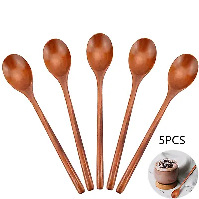 $2.41 • Buy 5PCS Wooden Spoon Kitchen Cooking Utensils Tableware Long Handle Teaspoon AU