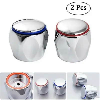 2x REPLACEMENT HOT & COLD TAP TOP HEAD COVERS CHROME PLATED Bathroom Red&Blue UK • £4.07