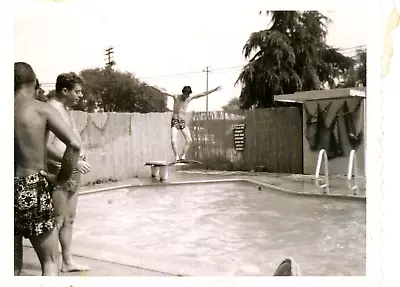 Found Photo Goofy Guy Swimming Pool Diving Board Gay Interest VTG Original • $12.99