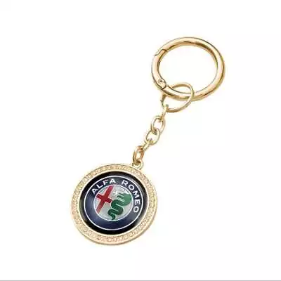 Metal Key Chain Keyring With Coloured Alfa Romeo Logo Style 3 Gold With Cubic... • $16.49