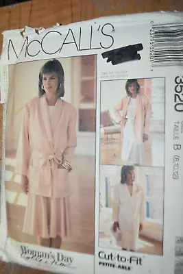 McCALLS WOMANS DAY COLLECTION MISSES JACKET SKIRT PATTERN 3520 Sz 8 10 12 Uncut • $3.17