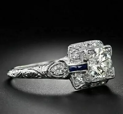 Art Deco 3CT Round Cut Lab Created Diamond Antique Engagement 925 Silver Ring • $120