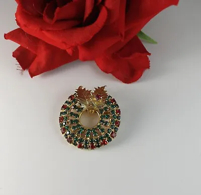 $19.99 • Buy Vintage Sparkling Rhinestone Christmas Wreath Holiday  Pin Brooch CAT RESCUE