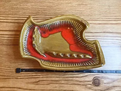 $25 • Buy Vintage California Pottery USA Ashtray Mid Century Red Orange Olive Brown Cerami