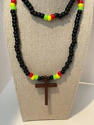 Fashion Necklace With Brown Cross Rasta • $21.50