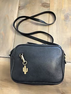 J Crew Womens Black Leather Embellished Zip Camera Crossbody Bag Handbag • $33