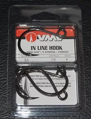 VMC ILS-70 In Line Hook Size 7/0 -  4 Pack Wide Gap X Strong Replacement Hooks • $4.89