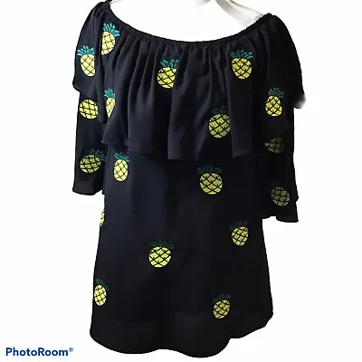 $32.99 • Buy VAVA BY JOY HAN Women's Carys Off Shoulder Dress S Black Pineapple Patch