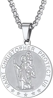 PROSTEEL St Christopher Pendant For Men With Chain Traveller's Prayer Gift • £21.52