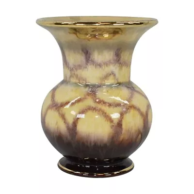 German Vintage Mid Century Modern Art Pottery Gold Rimmed Ceramic Vase 203-12 • $47.38