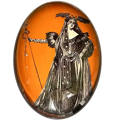 Glass Victorian Halloween Bat Woman Cameo Cabochon Gothic Art Vintage Costume • $3