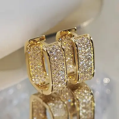 Gold Silver Plated Hoop Earrings With Cubic Zirconia Hip Hop Jewelry Unisex Men • $5.99